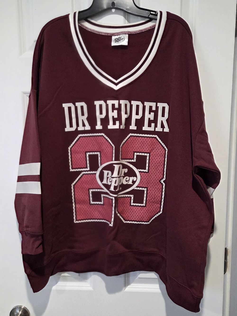 Women's Maroon V-Neck Dr. Pepper Jersey Style Shirt NWOT